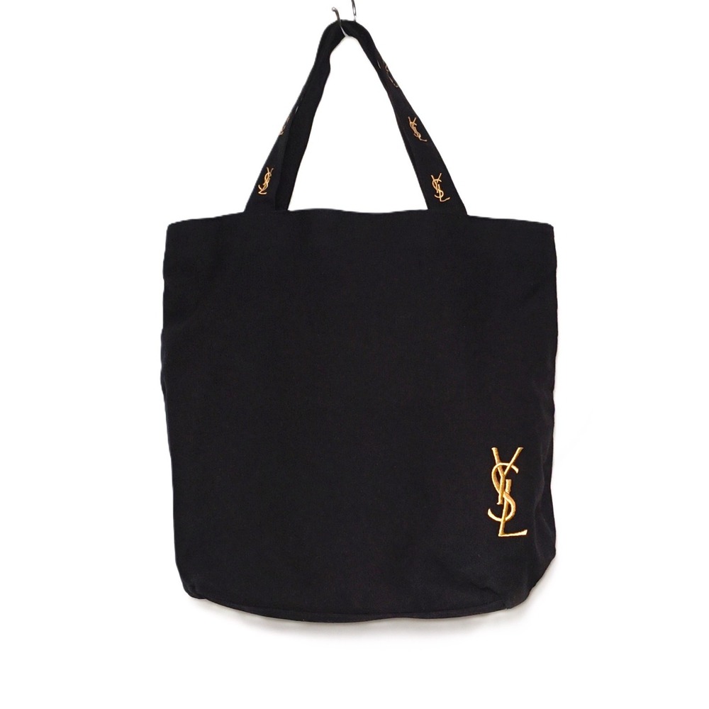 YSL Black Canvas Parfums Tote Bag 2 Handles, Large 10 x 13 x 4 Pink Lining